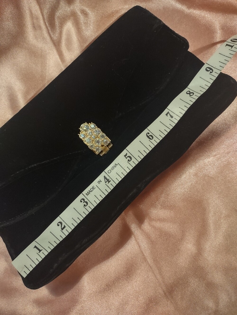 Black Velvet Rhinestone Vintage Garay Envelope Clutch Satin Interior - Picture 7 of 8